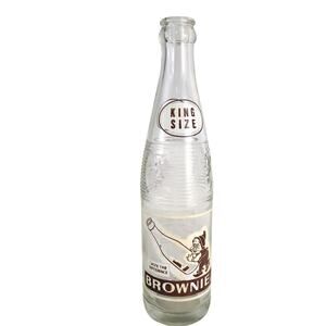 Vtg 60s Brownie Beverages King Size ACL 10oz Glass Soda Bottle, Schiller Park IL